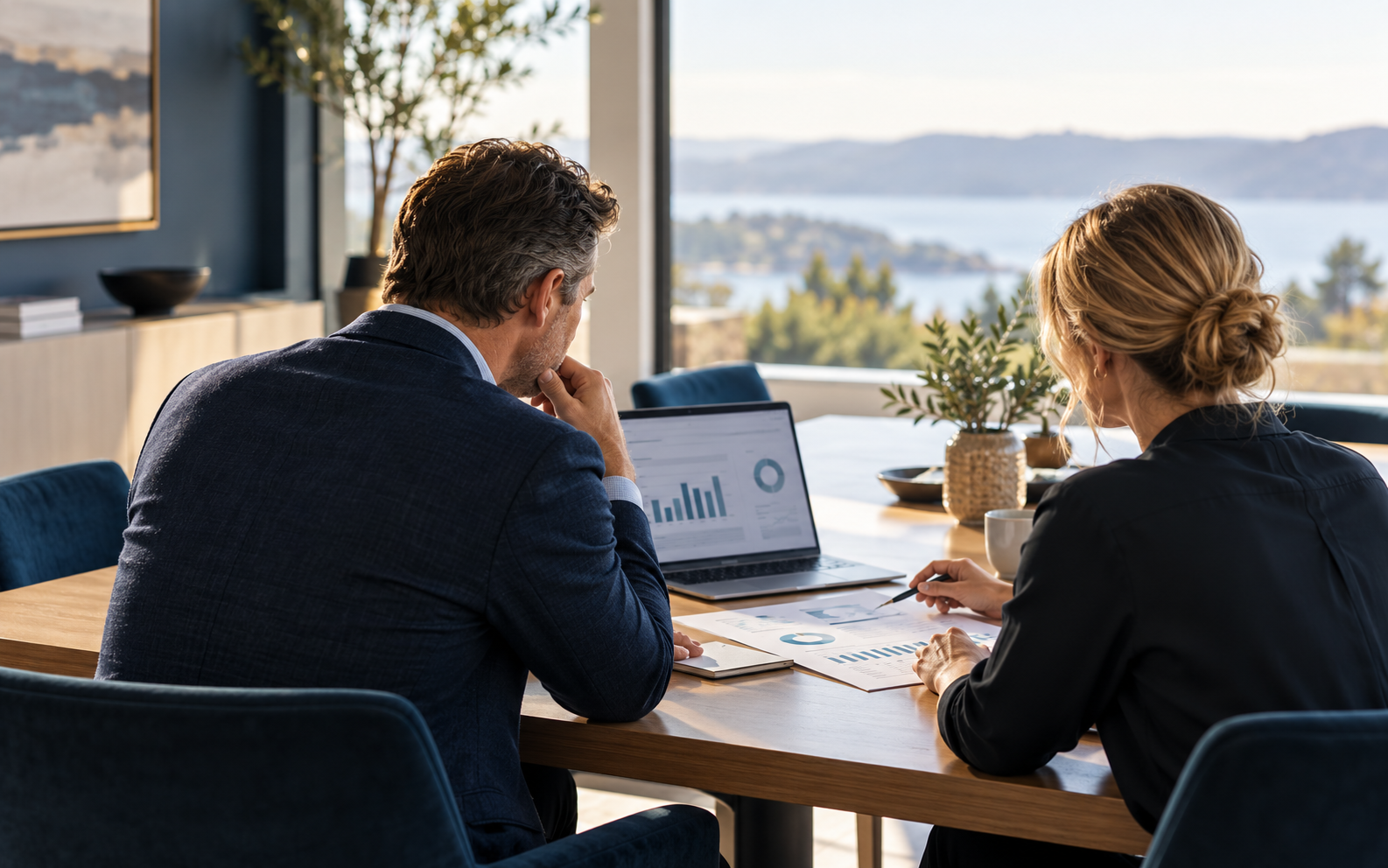 A business owner and coach reviewing a plan together